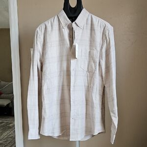 Men's NWT Nordstrom Cream And Gray Plaid Button-Down Shirt